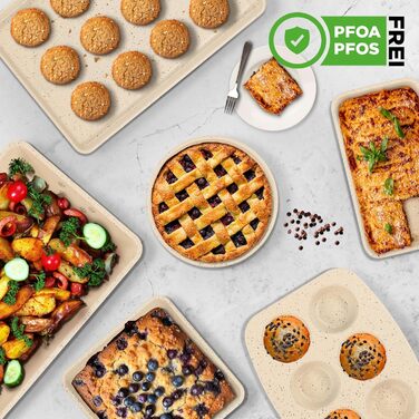 Набір форм для випічки NutriChef - Набір із 8 антипригарних форм для випічки - Без PFOA, PFOS, PTFE, придатний для використання в духовці до 232C - Кругла форма для випічки, форма для хліба, форма для мафінів та форма для дека, придатна для миття в посудо