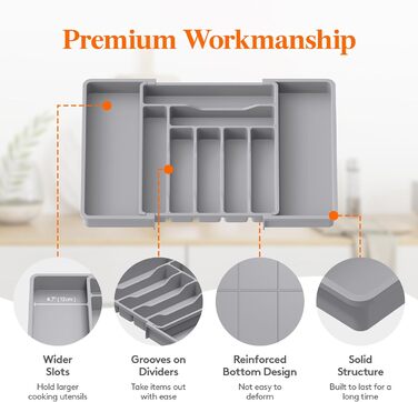 Органайзер для столовых приборов 57 х 38 см для выдвижных ящиков, 9 отделений, серый Lifewit