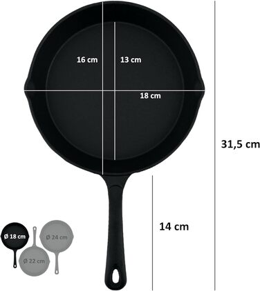 Набір з 3 чавунних сковорідок 16 см, 20 см, 24 см BBQ-Toro