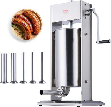 Ручна ковбасна машина VEVOR, вертикальна ковбасниця 2 л із затискачем G-типу, бочка з харчової нержавіючої сталі 304 із 2 наповнювальними трубками, машина для наповнення ковбас для кухні, ресторану, торгівлі тощо.