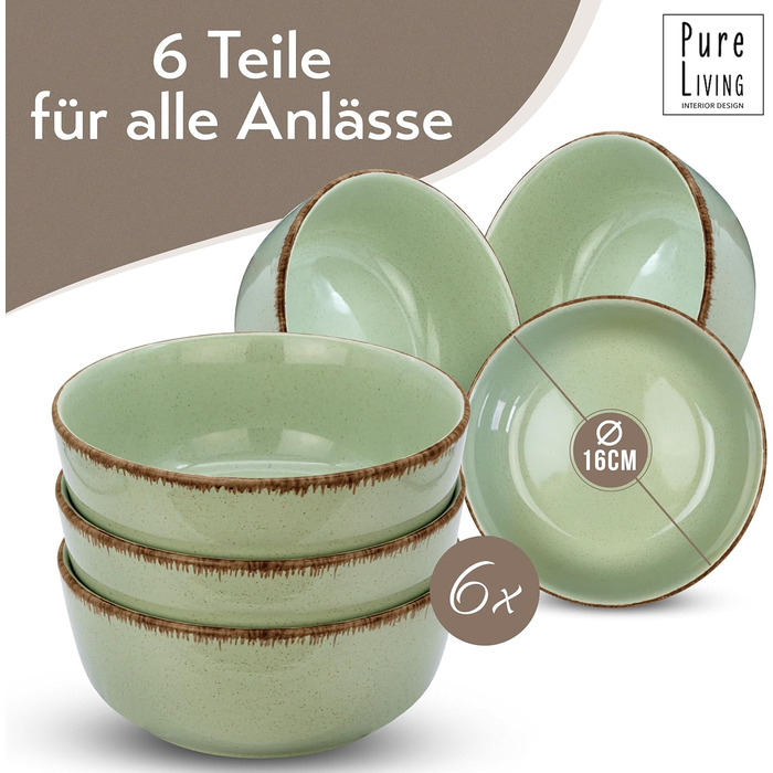 Набор посуды из керамогранита на 6 персон рустик 24 предм. - Набор посуды в деревенском стиле, можно мыть в посудомоечной машине - Набор мисок и тарелок - Посуда Pure Living (миски (6 шт.), мятно-зеленая)