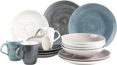 Серія MSER 931448 Derby, преміальний набір посуду з квадратними тарілками для 4 осіб гастрономічної якості, сучасний комбінований сервіз із 16 предметів у яскравих пастельних тонах, міцна порцеляна (комбінований сервіз)