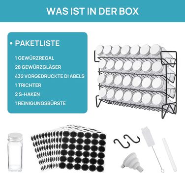 Набір із 28 баночок для спецій 120 мл зі стійкою 34 х 11 х 25 см на 4 полиці Vtopmart