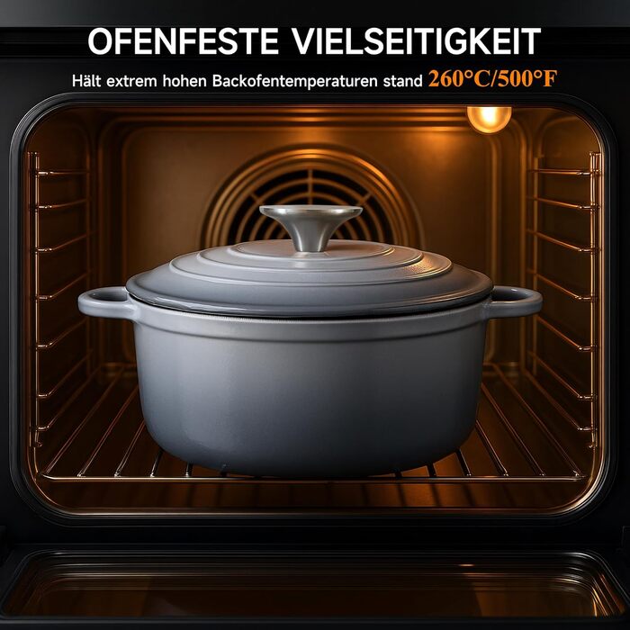 Чавунна форма для запікання 24 см, емальована з кришкою, включаючи 1 пару силіконових рукавиць Nilpferd
