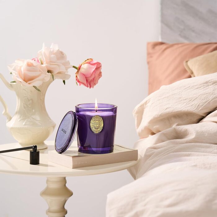 Ароматна свічка M&SENSE Лісова хатина, ароматичні свічки у склянці, натуральна соєва свічка, час горіння 55 годин, подарункові свічки для жінок та чоловіків, подарункова свічка (лаванда та цитрус, 260 г)