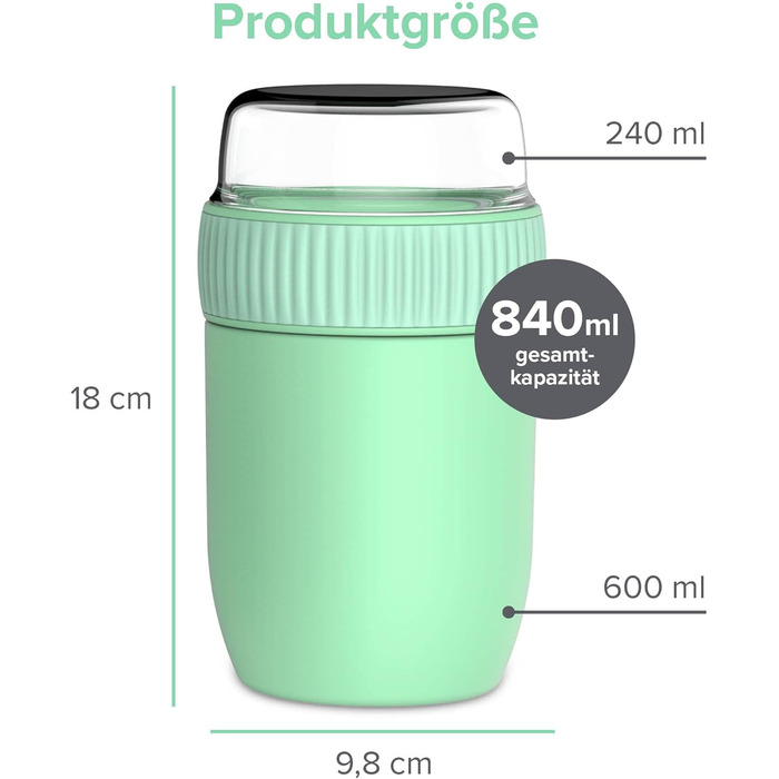 Термоконтейнер Coninx для їжі герметичний - Термокружка з нержавіючої сталі з подвійними стінками - Контейнер для підігріву їжі для дому та в дорозі - Термобокс для їжі - Термокружка для їжі 600 мл - (зелений)