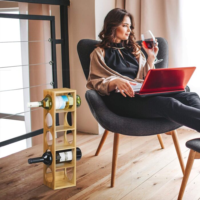 Винная полка из бамбука 53 x 14 x 12 см с 5 отделениями Vialex