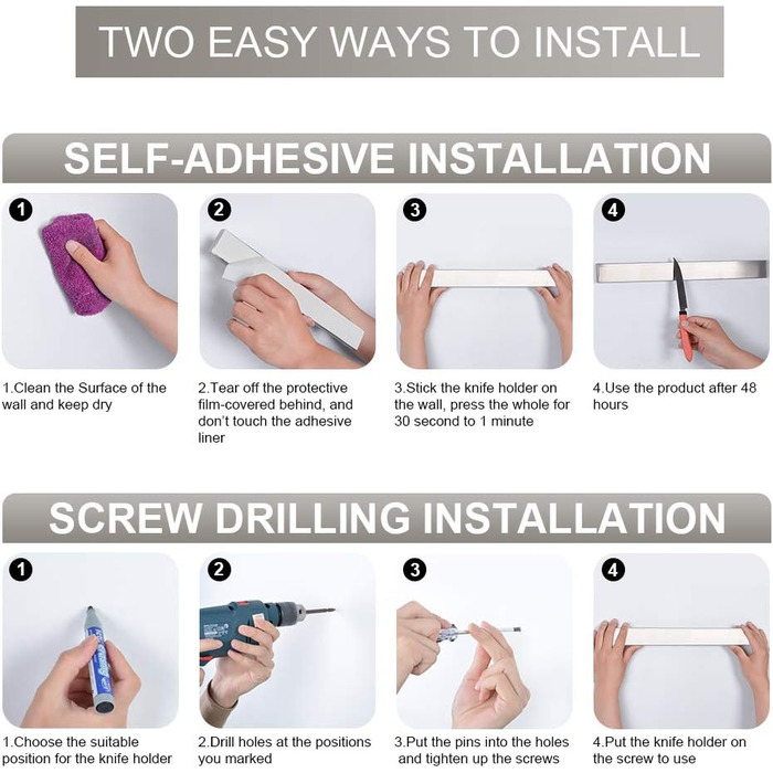 Магнітний тримач для ножів 50 см, нержавіюча сталь Ninonly