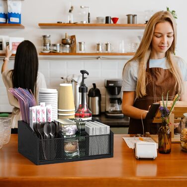 Органайзер для кофейных аксессуаров, снеков, столовых приборов, канцелярии с 5 отделениями, деревянный, черный NOVIMANGO