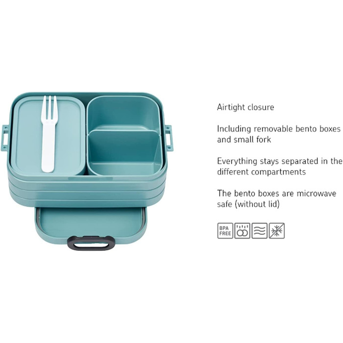 Ланч-бокс с коробкой Bento - на 4 бутерброда или 8 ломтиков хлеба - Ланч-бокс для небольших закусок и остатков еды - Ланч-бокс для взрослых - Коробка с отделениями - (Nordic Black, Lunchbox Duo Pack Large / Midi)