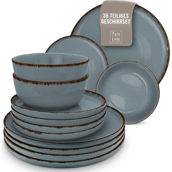Набор посуды из керамогранита на 6 персон рустик 24 предм. - Набор посуды в деревенском стиле, можно мыть в посудомоечной машине - Набор мисок и тарелок - Посуда Pure Living (набор из 36 предметов, дымчато-синий)
