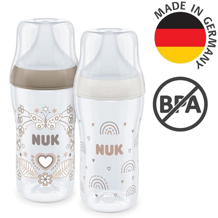 Бутылочка для кормления 260 мл, набор 2 предмета, Радуга и Сердце Perfect Match NUK