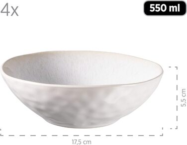 Серия MSER Frozen, Набор керамической посуды на 4 персоны, Комбинированный сервиз из 16 предметов с органическими формами, Сервиз с цветными крапинками, Керамогранит, Белый