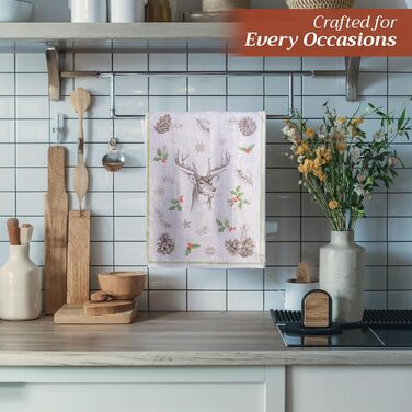 Набір із 3 багатоцільових кухонних рушників Барних рушників День подяки/Різдво (50 см x 70 см) (03 - Різдвяна роса, 50 x 70 см (Набір із 3 шт.)), 39 Hermine Noel