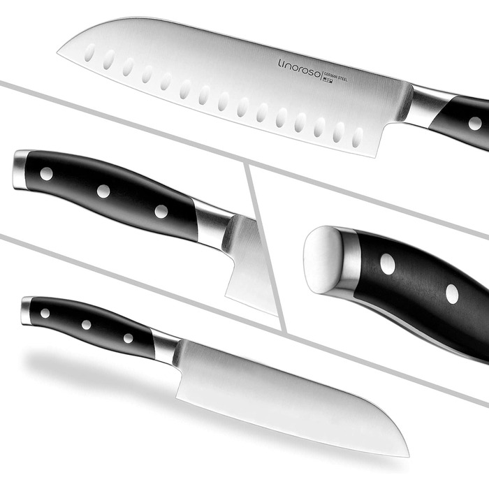 Ніж для чищення овочів linoroso 9 см Ніж для чищення овочів Гострі ножі для фруктів Кухонні ножі Маленькі кухонні ножі Німецькі поковки з вуглецевої сталі Ергономічна ручка з елегантною подарунковою коробкою - Класична серія (8-дюймовий ніж сантоку)
