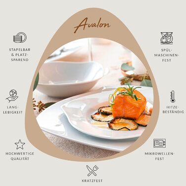 СПІВАЧКА Обідній сервіз Avalon в білому кольорі, набір посуду на 6 персон з 18 предметів з порцеляни, тарілка вигнута Столовий сервіз 18 шт.