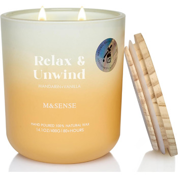 Ароматичні свічки M&SENSE Сосна та кедр у банці, велика соєва свічка 400 г з двома гнітами, час горіння 80 годин, ароматерапевтична свічка для йоги, спа та медитації. Подарунок для дівчини, дружини або матері. Сосна та кедр (мандарин та ваніль)