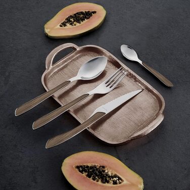 Набор столовых приборов Amefa ECLAT Nature, 24 предмета, набор столовых приборов на 6 человек, коричневые пластиковые ручки под дерево, можно мыть в посудомоечной машине, столовые приборы из нержавеющей стали, светлое дерево (темное дерево)