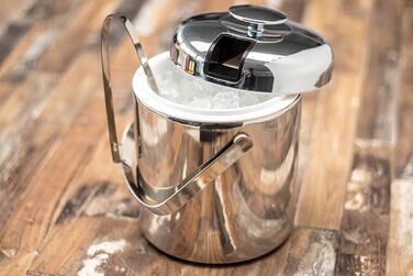 Професійне відерце для льоду 1,3 л з нержавіючої сталі з кришкою, щипцями для льоду та піддоном для крапель Buddy´s Bar