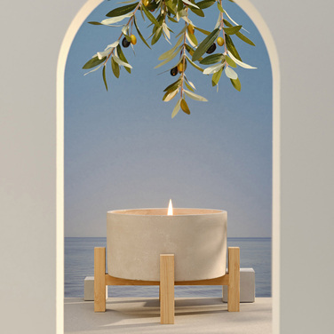 Свічка у кашпо Bougies La Française BETON на дерев'яній підставці, лемонграс, 21 х 15 см, 930 г