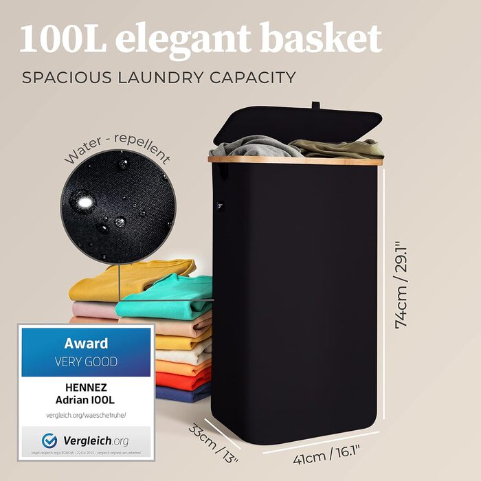Кошик для білизни з кришкою 2 відділення вузький сірий мішок для білизни - сортувальник білизни ящик для білизни контейнер для білизни збірник для білизни комод для білизни кошик для білизни колектор темно-сірий (100 л, 100 л чорний)