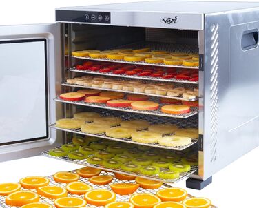 Дегідратор з нержавіючої сталі - Дегідратор з регулятором температури (35-75C) для сушіння фруктів, грибів і м'яса - Сушильна машина 650 Вт з функцією таймера на 24 години - Дегідратор Food Vita5 (10 рівнів, срібло)