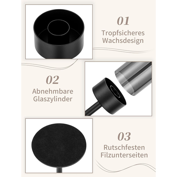 Підсвічник з чорним склом 45,40,34 см Sziqiqi