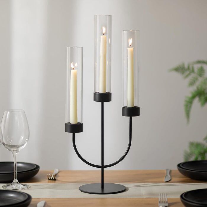 Підсвічник з 3 ручками та скляним циліндром для декору столу Sziqiqi