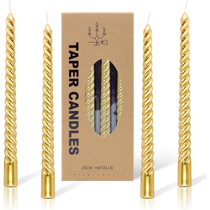 Набір з 4 конічних спіральних свічок 2 х 25,5 см, золотистий Alederways