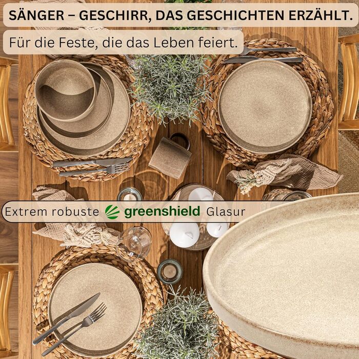 СНІДЕР Комбінований сервіз на 6 персон, набір тарілок кавовий кухоль макаронна миска 30 шт. , набір посуду з керамограніту посудомийна машина - мікрохвильова піч - стійкий до подряпин, набір посуду з керамограніту КОЛЕКЦІЯ ЦІННОСТЕЙ (Каїр Мокко, десертна 