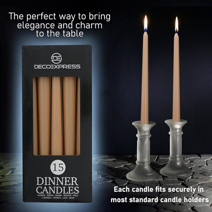 Набір свічок DECO EXPRESS Taper з 6, 10, 15 або 50 шт. , тривалий час горіння до 8 годин, без запаху (капучино - упаковка з 15 шт. , комплект з 15 предметів)