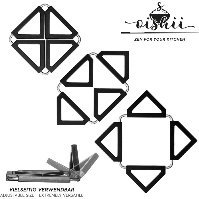 Квадратна силіконова підставка під гаряче 3 шт чорний O-ishii