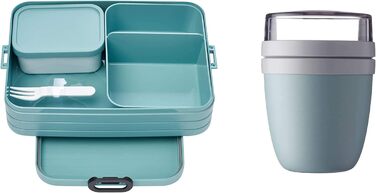 Ланч-бокс с коробкой Bento - на 4 бутерброда или 8 ломтиков хлеба - Ланч-бокс для небольших закусок и остатков еды - Ланч-бокс для взрослых - Коробка с отделениями - (Nordic Green, набор обедов на вынос)