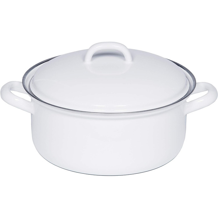 Каструля з кришкою, КЛАСИЧНА- БІЛА, діаметр 20 см, ємність 2 літри, висота 13,6 см, емаль, біла, індукційна, 0130-033