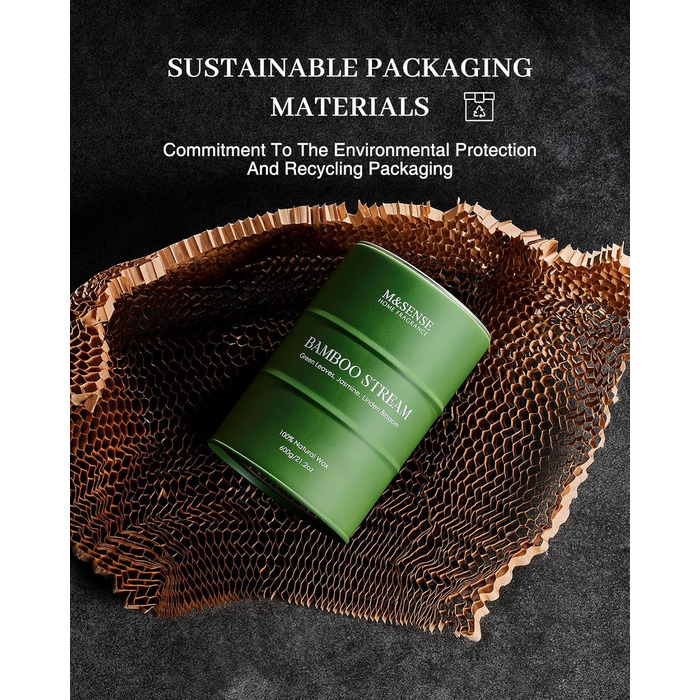 Ароматичні свічки M&SENSE з натурального соєвого воску, натуральна соєва свічка для домашнього декору, тривале горіння до 70 годин, класні подарунки-свічки для чоловіків і жінок (600 г, бамбуковий потік)