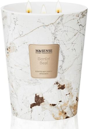 Ароматизована свічка M&SENSE велика Чорні ароматизовані свічки у склянці Ароматизована свічка з натурального соєвого воску Розслаблююча ароматерапія Подарунок для жінок та чоловіків, Різдво Час горіння 75 годин та 2 ґноти (Сантал, 990 г)