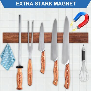 Магнітний тримач для ножів з 2 гачками, 40 см з дерева Rekehome