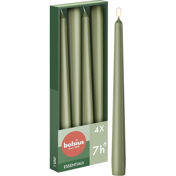 Набір з 4 конічних свічок 2,4 x 24,5 см, зелений Essentials Bolsius
