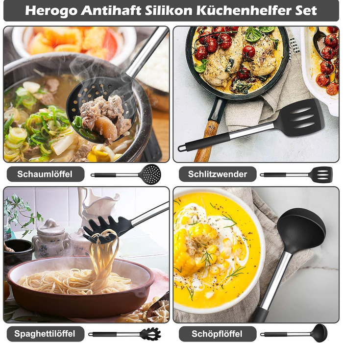 Набор кухонных принадлежностей для приготовления пищи из 9 предметов, черный Herogo