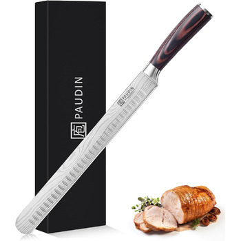 Набір ножів PAUDIN, набір кухонних ножів із 3 предметів з високоякісної вуглецевої нержавіючої сталі, набір ультрагострих ножів із кухарським ножем, тесаком, універсальним ножем, професійним кухарським ножем з рукояткою пакавуд