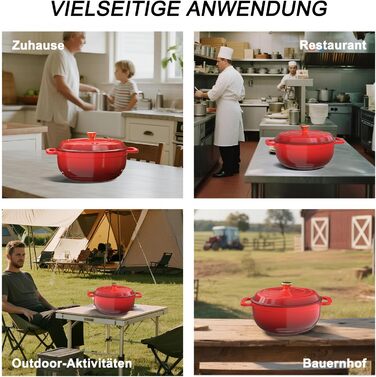 Чавунна жаровня 5,7 л з кришкою 28 см, червона LEADZM