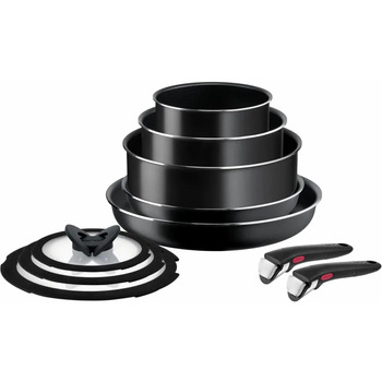 Набор посуды Tefal Ingenio Easy Cook & Clean, 10 предметов, алюминий, нержавеющая сталь, бакелит, черный