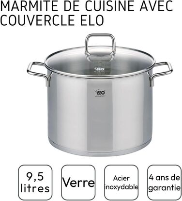 Каструля з нержавіючої сталі Elo 7242026, діаметр 20 см, каструля та скляна кришка, підходить для всіх типів плит, нержавіюча сталь, скло, 20 см, сіра каструля ø 20 см (каструля ø 26 см)