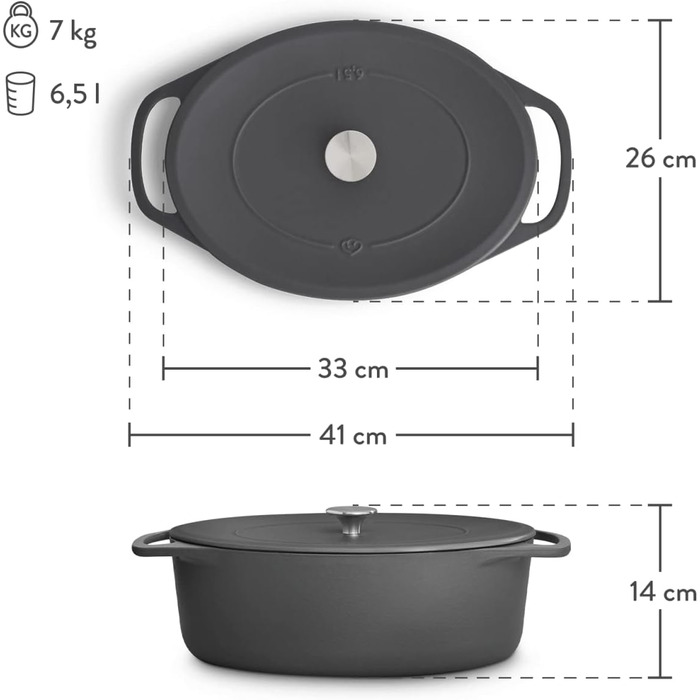 Кокотниця з кришкою 33 см овальна, сірий Springlane Kitchen