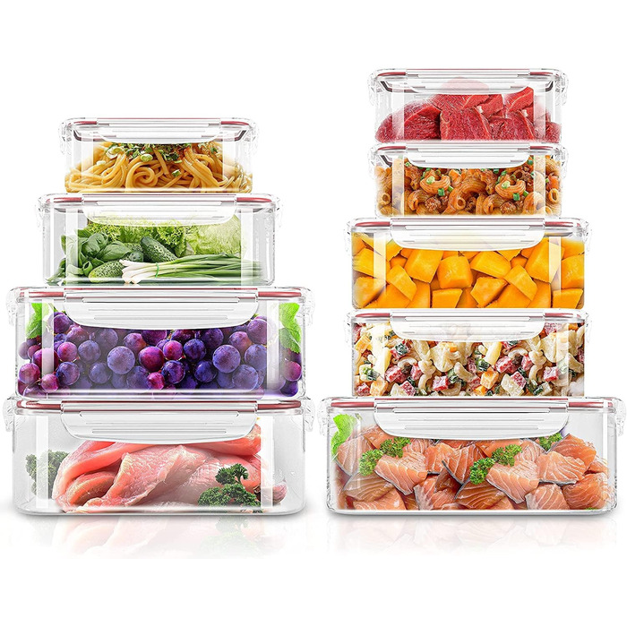 Банки для зберігання з кришками (9 контейнерів, 9 кришок) Контейнери для зберігання продуктів для кухні, кухонний органайзер без бісфенолу А (упаковка з 18 шт. , червоний), 18