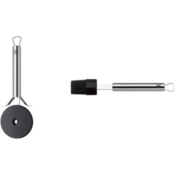 Різак для піци WMF Profi Plus 19,8 см, колесо для тіста з покриттям, ролик для піци, різак для піци, нержавіюча сталь Cromargan частково матова, можна мити в посудомийній машині (комплект із силіконовим пензлем для випічки 20 см)