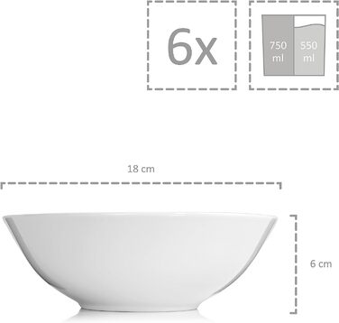 Набір салатників Snger Sunfort Набір мисок із 6 предметів на 4 особи з керамограніту, салатники Об'єм 1,1 л, розширюється, повсякденна, особлива вечеря, сімейна вечеря, набір мисок на відкритому повітрі (великий 550 мл)