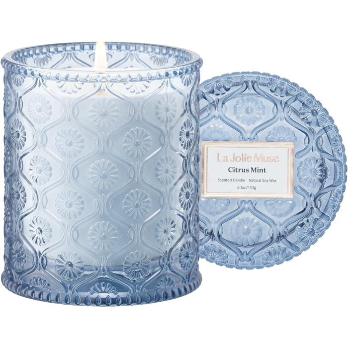 Ароматна свічка La Jole Muse у скляній свічці, подарунок для жінок, ароматичні свічки з сандаловим деревом для дому, час горіння 55 годин, 170 г. (Menta Al Limone)