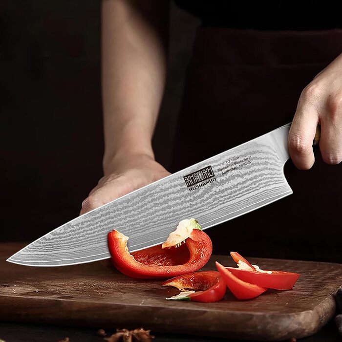 Кухонний ніж HOSHANHO Damascus 20 см, 67 шарів Дамаська сталь Кухарський ніж, дуже гострий японський ніж з ергономічною оливковою ручкою