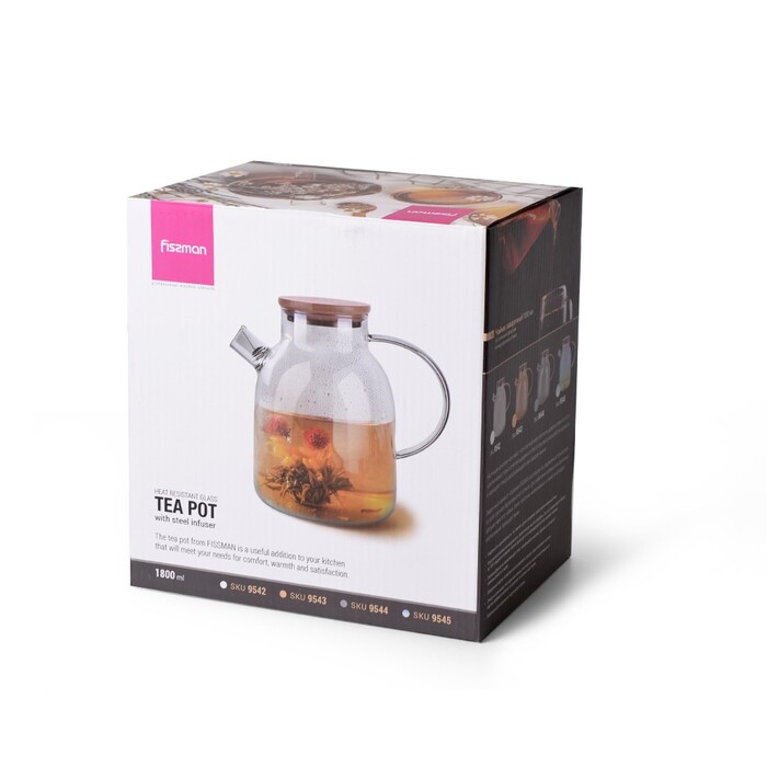 Чайник для заварювання Fissman 1800 мл зі сталевим фільтром жаростійке скло (9544)